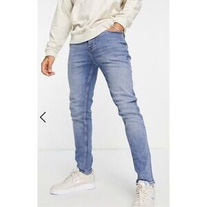 ASOS DESIGN Men Skinny Jeans in Mid Wash Size 30" x 30" w/distress